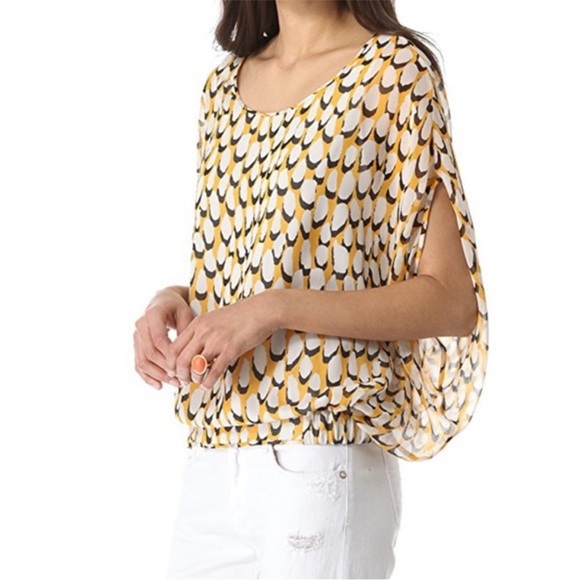 Diane Von Furstenberg Tops - Diane Von Furstenberg The Robyn Top Yellow/Grey/Ivory Silk Pullover Blouse Small